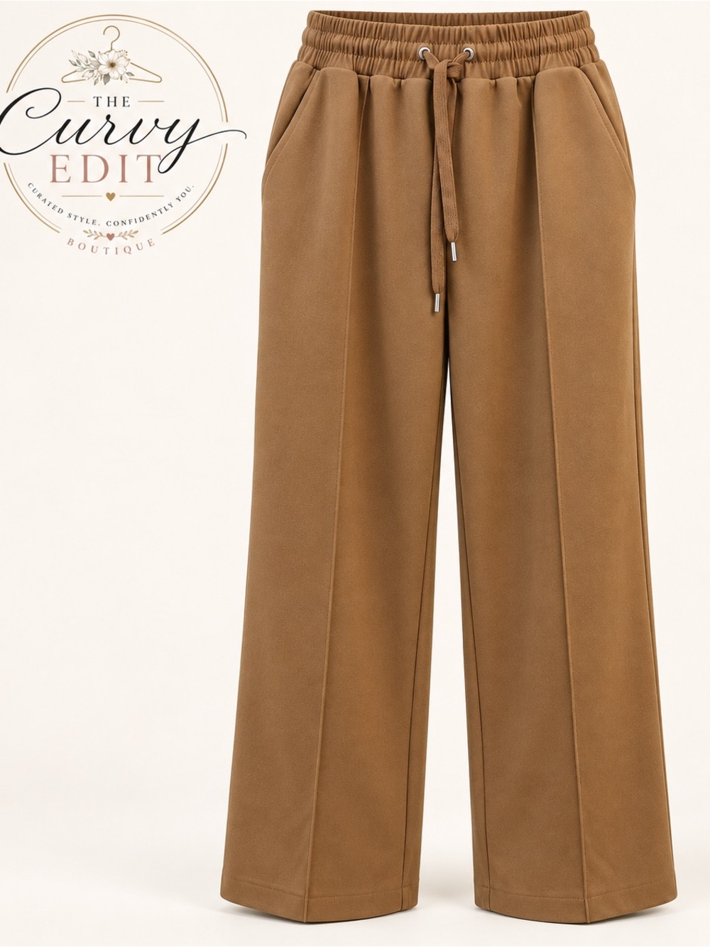 One by Chapter One XL Camel Brown Pintuck Wide Leg Pull-On Pants Fall Ready